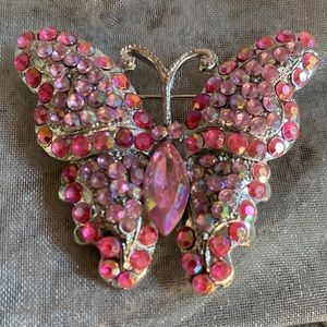 Pink crystal butterfly brooch